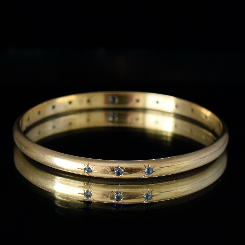 Modern Bespoke 9ct Yellow Gold Ceylonese Sapphire And Diamond Bangle Independent Valuation Included In Purchase For $8000 AUD