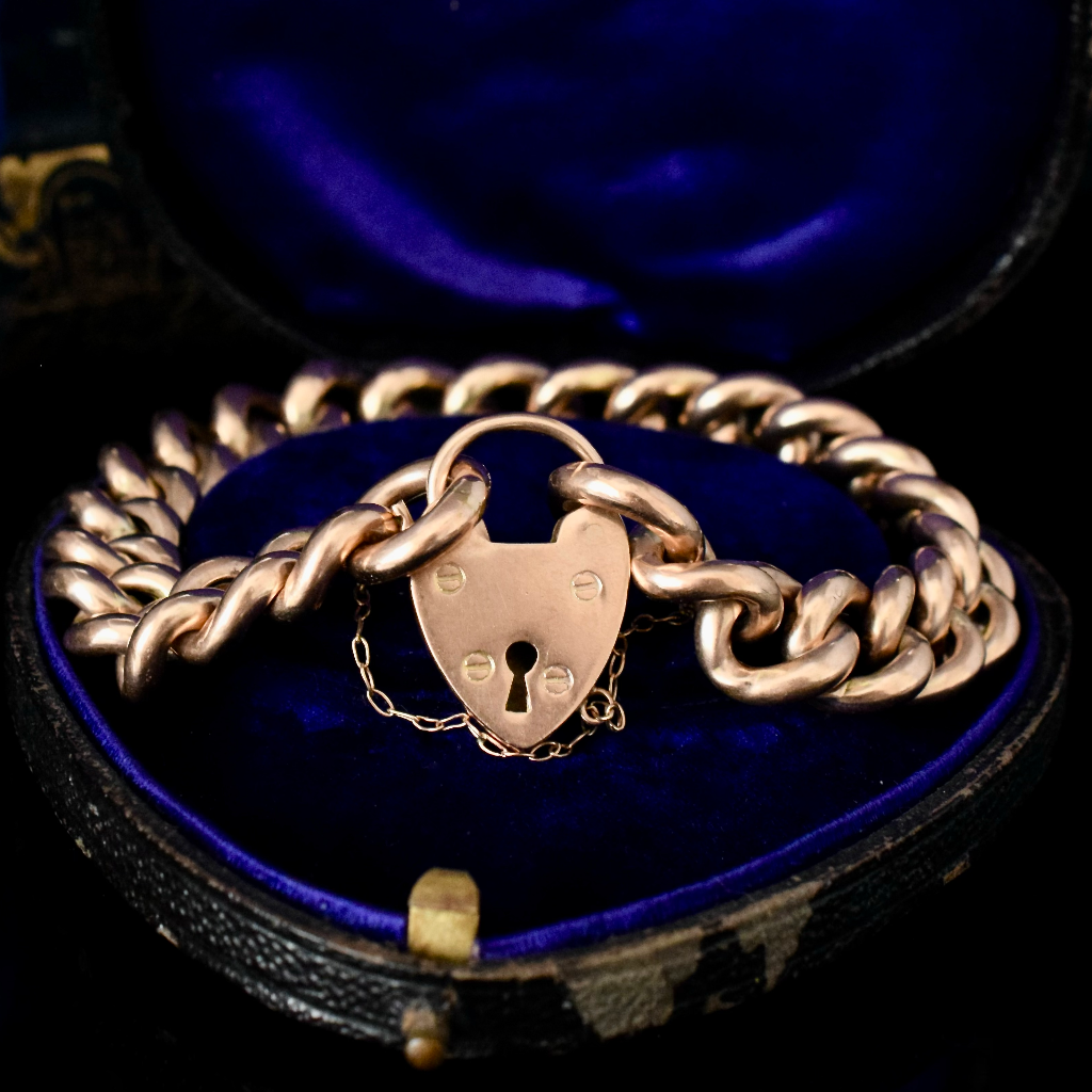 Antique 9ct Rose Gold Curblink Padlock Bracelet Circa 1915