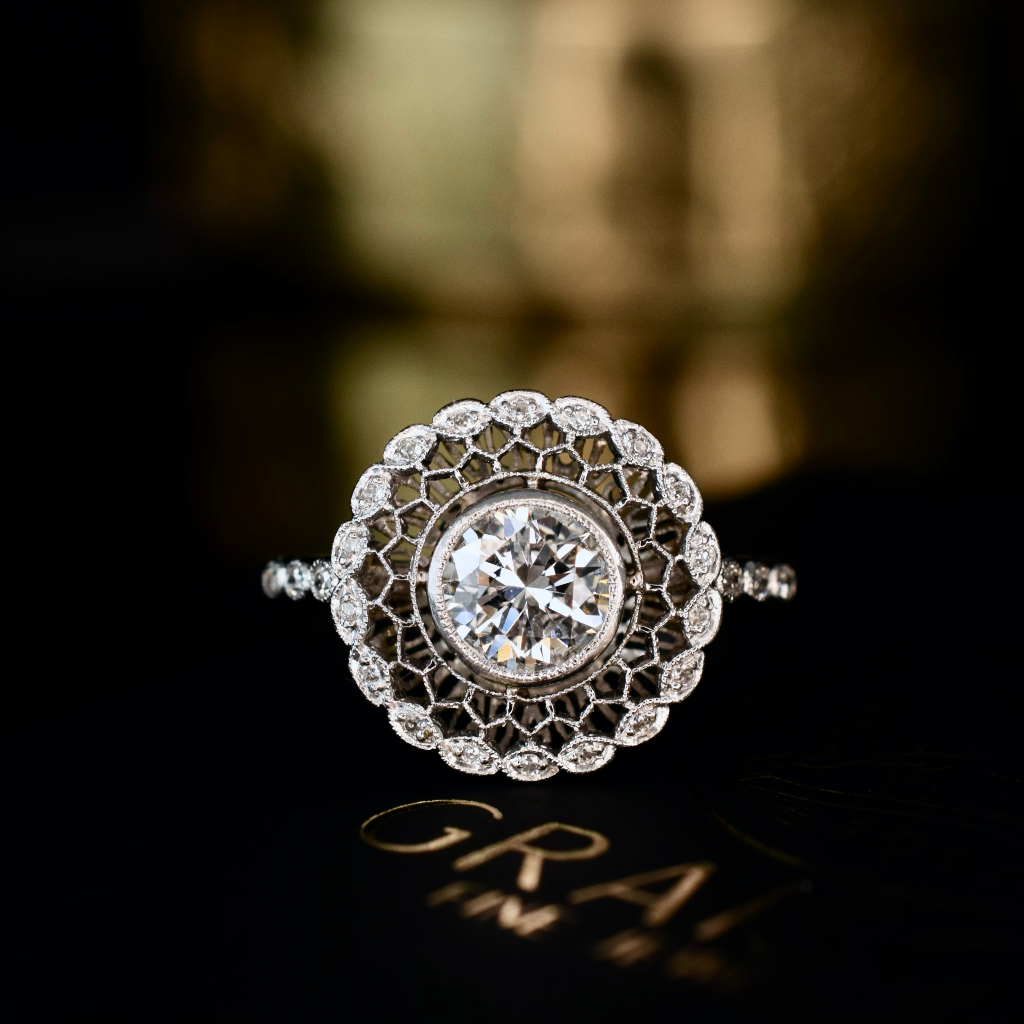 Superb Art Deco Style Platinum ‘Daisy’ Cluster Ring - GIA Certification Included Indepedent Valuation Included And GIA Certificate For $9,000 AUD