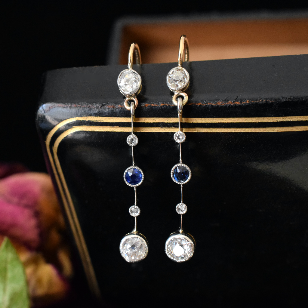 Antique 18ct Yellow And White Gold Diamond and Sapphire Earrings Circa 1900 (Independent Insurance Valuation Included For $4,850 AUD