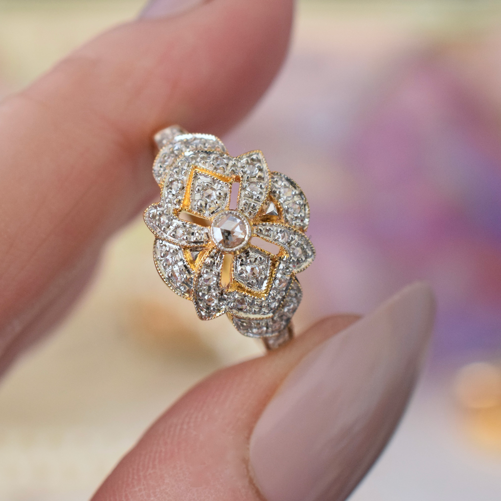 Modern 18ct Yellow Gold And Rose Cut Diamond Ring Independent Valuation Dated 2007 Included For $1,875 AUD