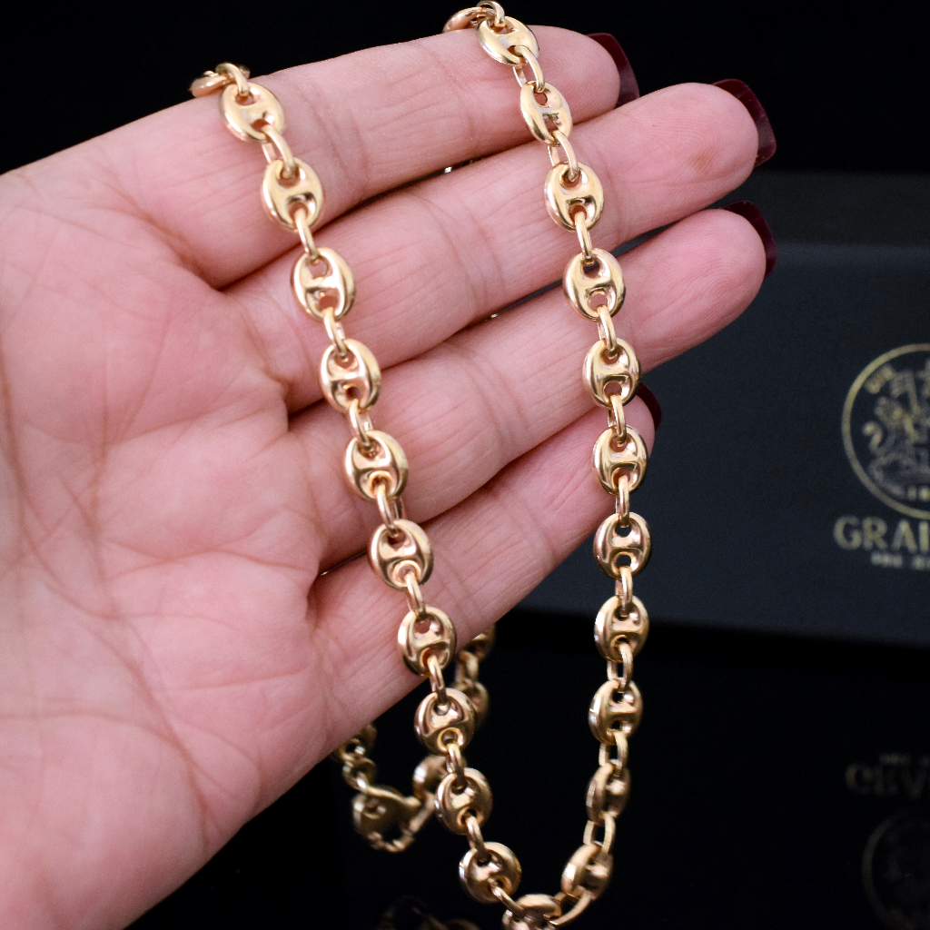 Modern Italian 9ct Yellow Gold Puffed Marriner Link Chain By UnoAErre 47cm