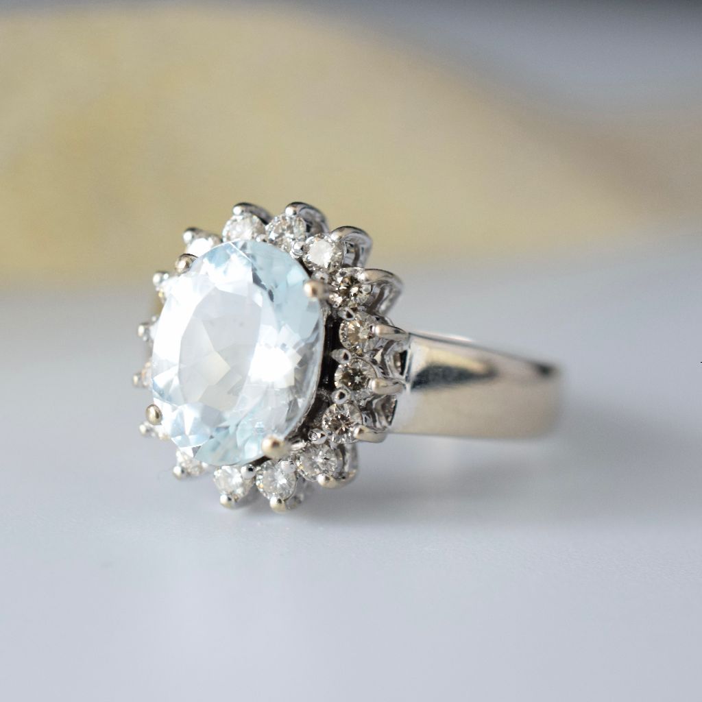 Modern 18ct White Gold Aquamarine And Diamond Ring