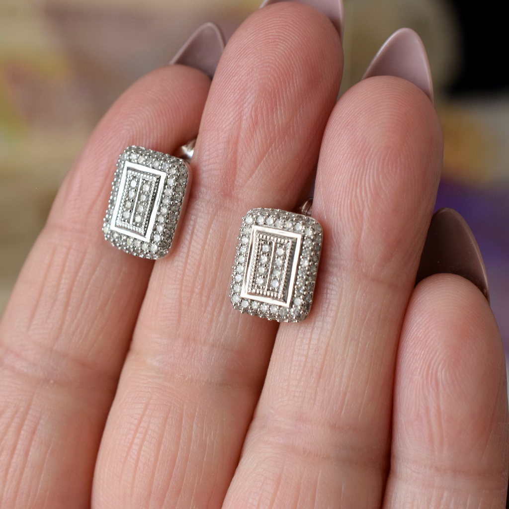 Modern 18ct White Gold Diamond Cluster Earrings