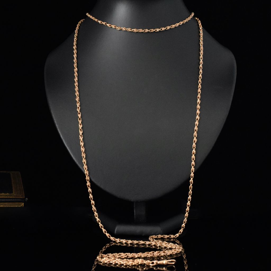 Victorian Rolled Gold Fancy Faceted Link Long Chain 140cm