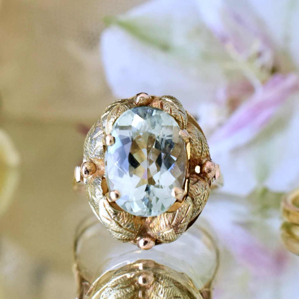 Vintage 18ct Yellow Pink And Green Gold 3.5CT Aquamarine Ring Independent Valuation Included For $4,000 AUD