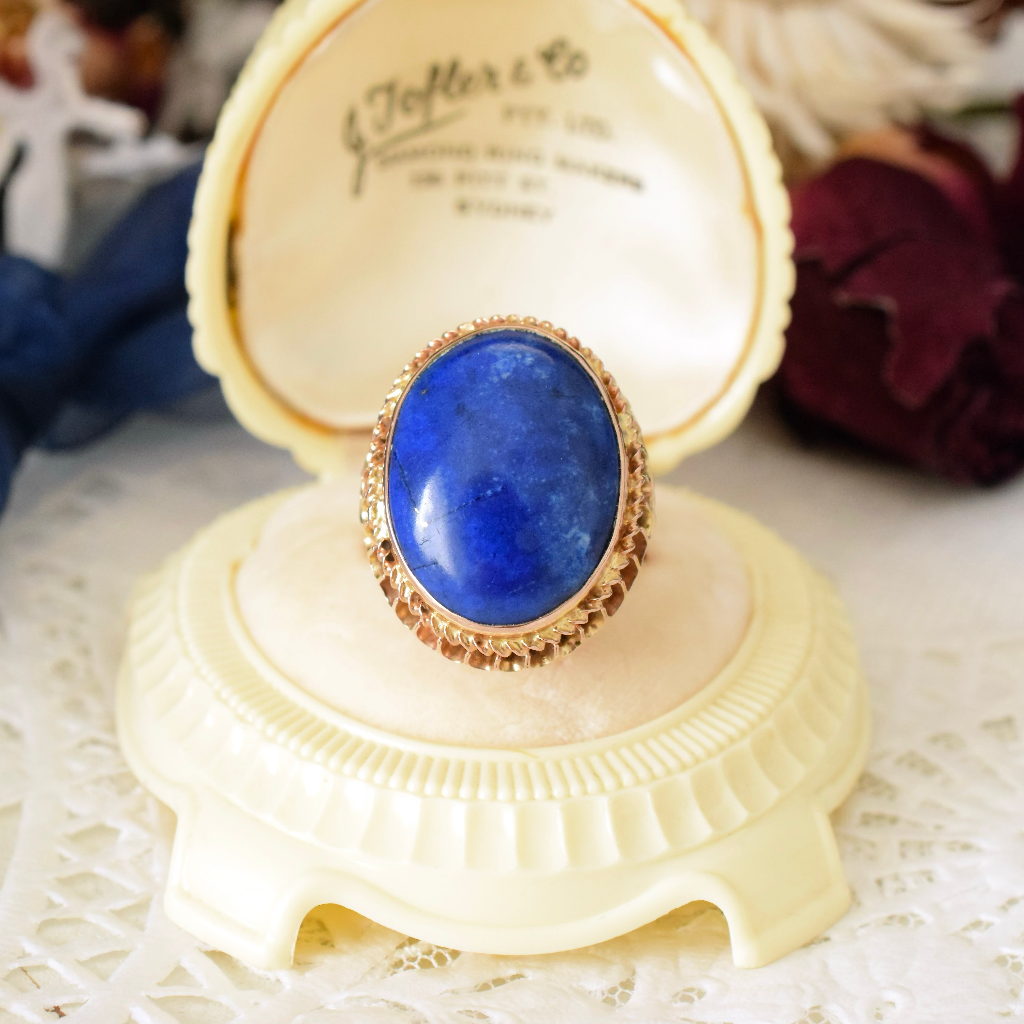 Vintage 14ct Rose Gold Lapis Lazuli Cocktail Ring