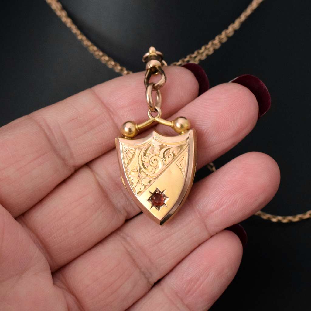 Antique Australian 9ct Rose Gold Shield Shape Locket By Aronson & Co. Circa 1900