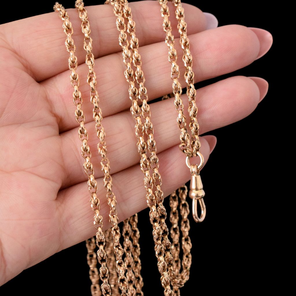 Victorian Rolled Gold Fancy Faceted Link Long Chain 140cm