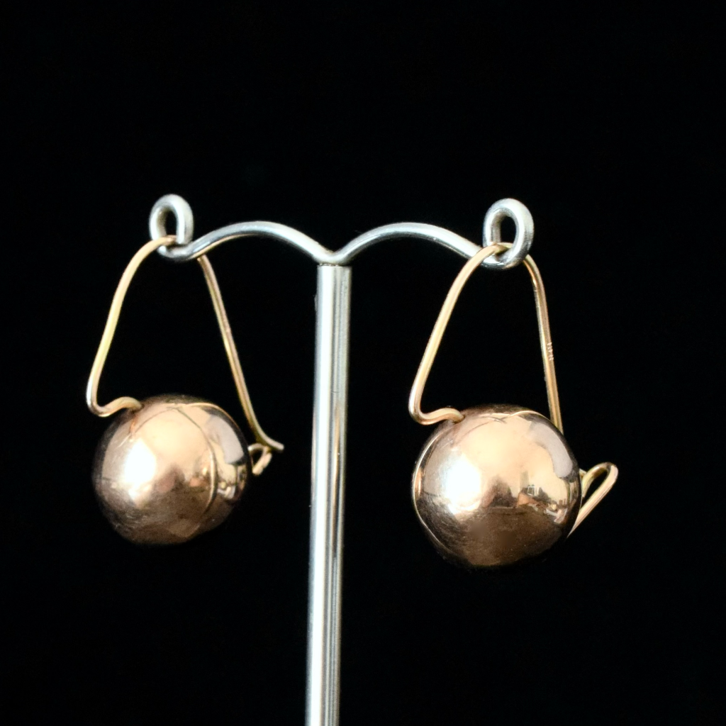 Modern 9ct Rose Gold 1.4cm Round ‘Euro Ball’ Earrings