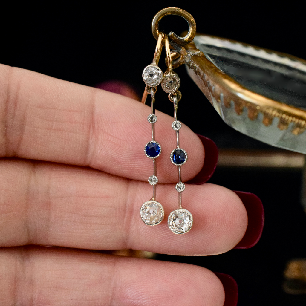 Antique 18ct Yellow And White Gold Diamond and Sapphire Earrings Circa 1900 (Independent Insurance Valuation Included For $4,850 AUD