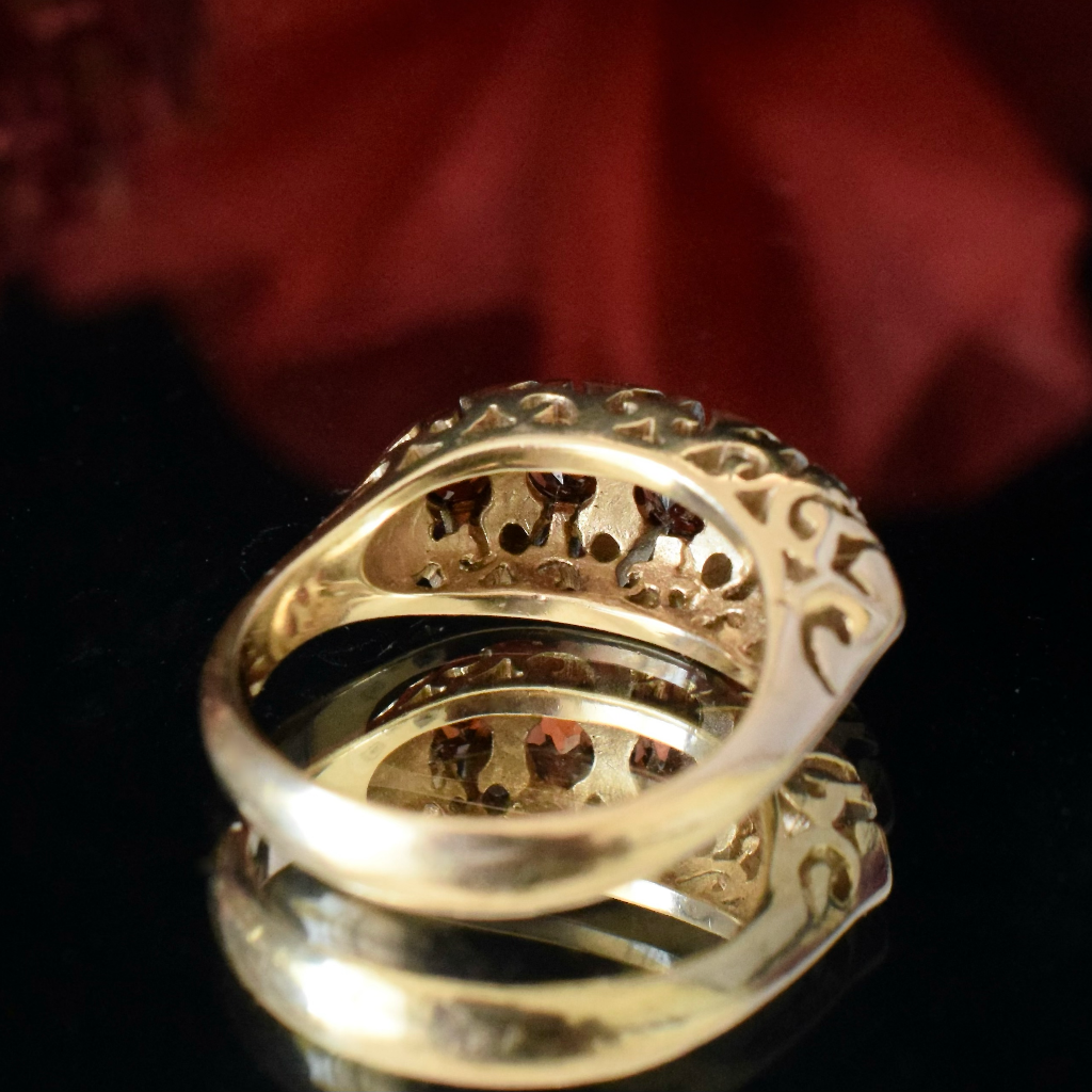 Modern 9ct Yellow Gold Five Stone Garnet And Diamond Ring