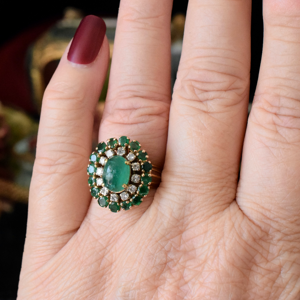 Vintage 18ct Yellow Gold Emerald And Diamond Ring