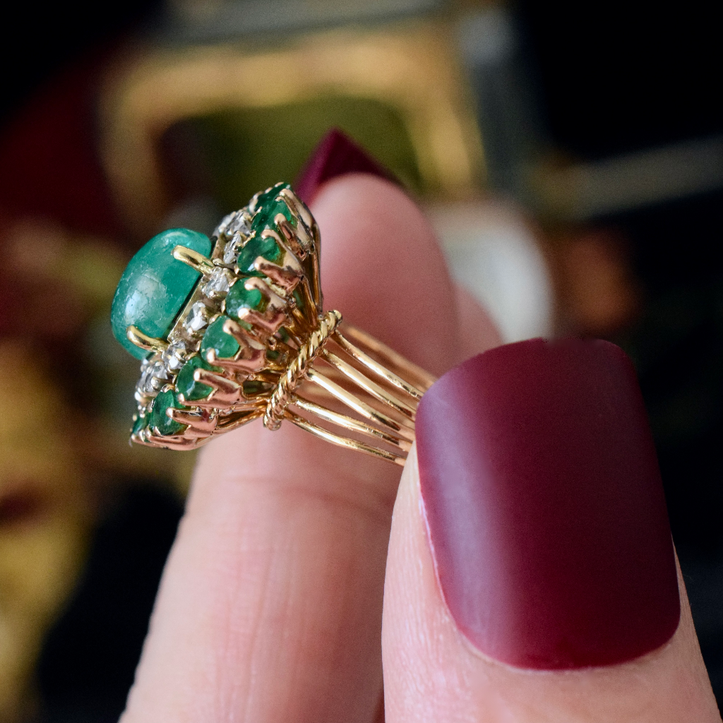 Vintage 18ct Yellow Gold Emerald And Diamond Ring
