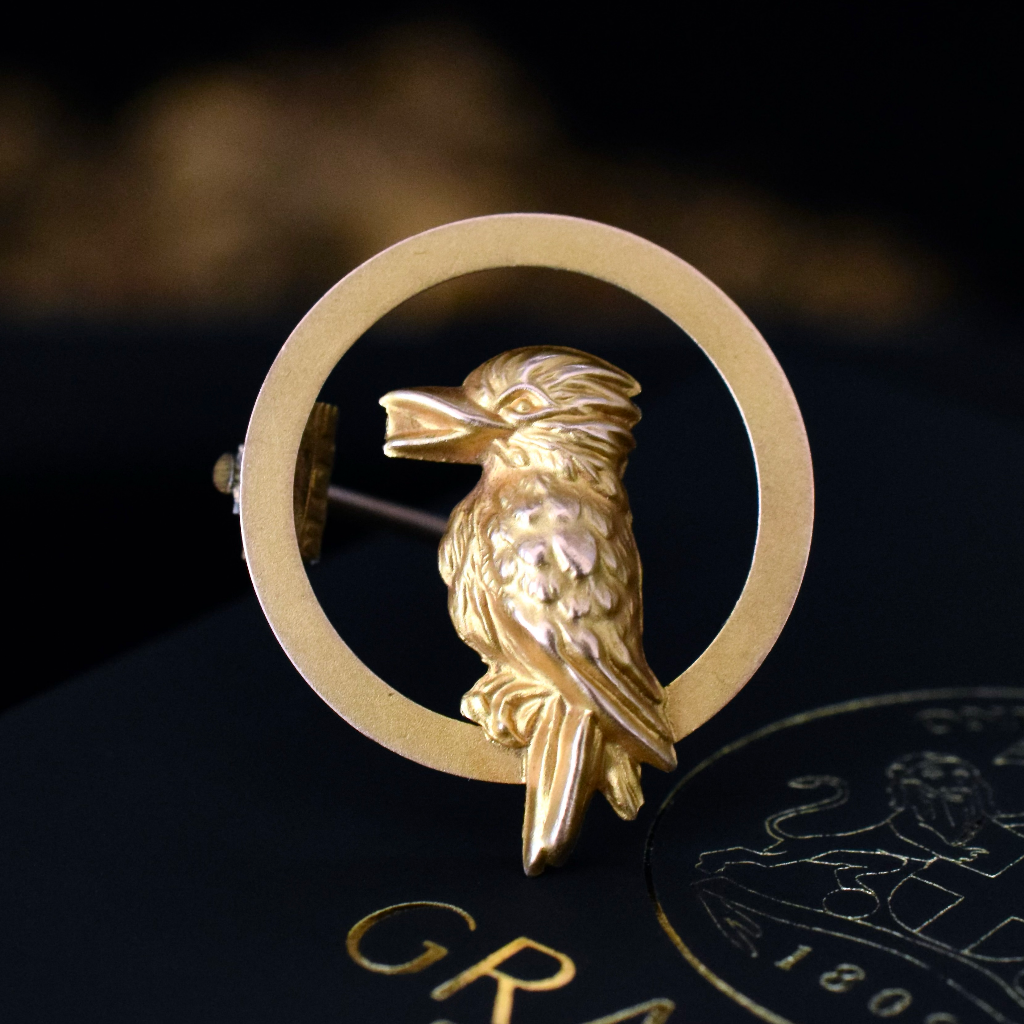 Antique Australian 9ct Rose Gold ‘Kookaburra’ Brooch By Willis and Sons circa 1905