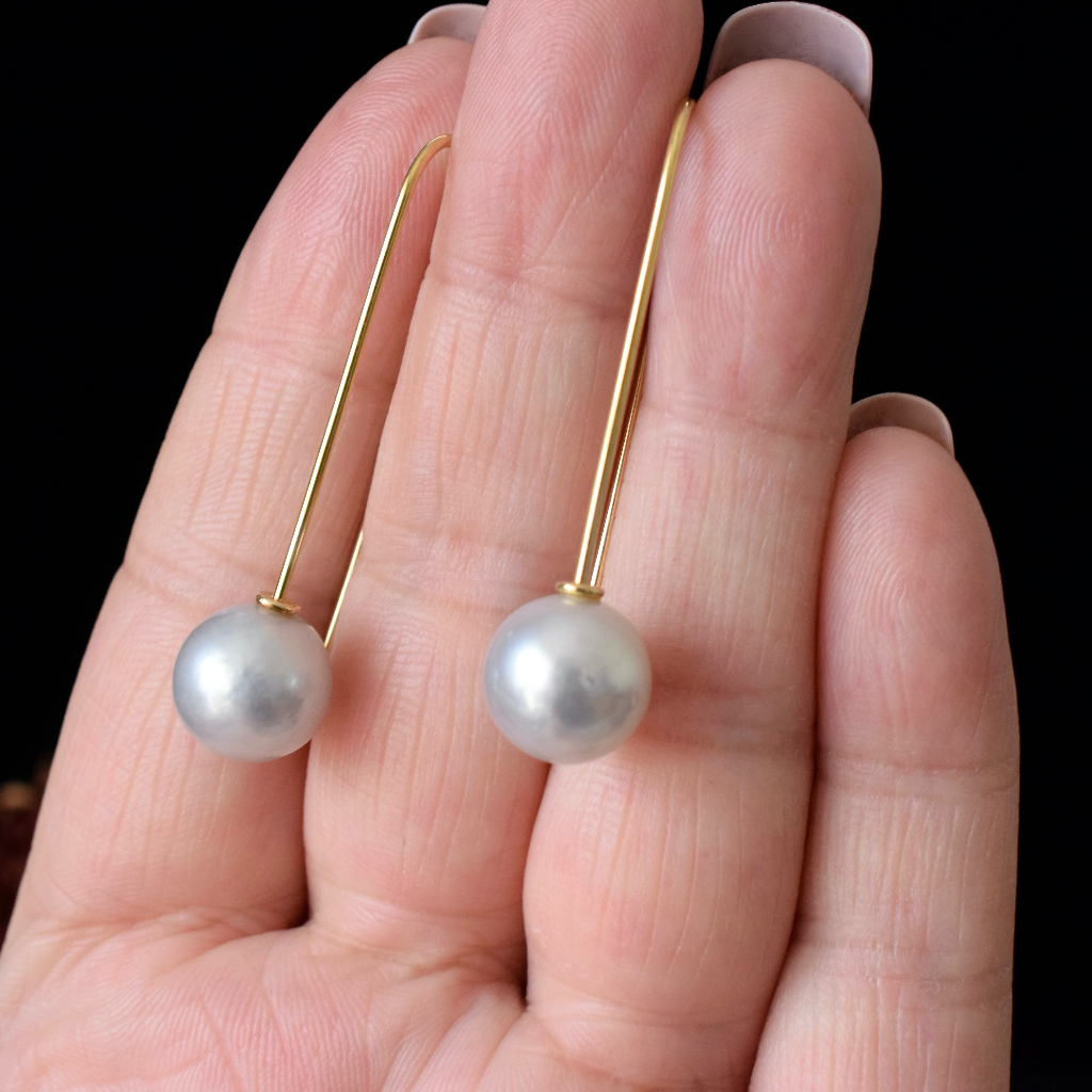 Modern 18ct Yellow Gold South Sea Pearl Drop Earrings