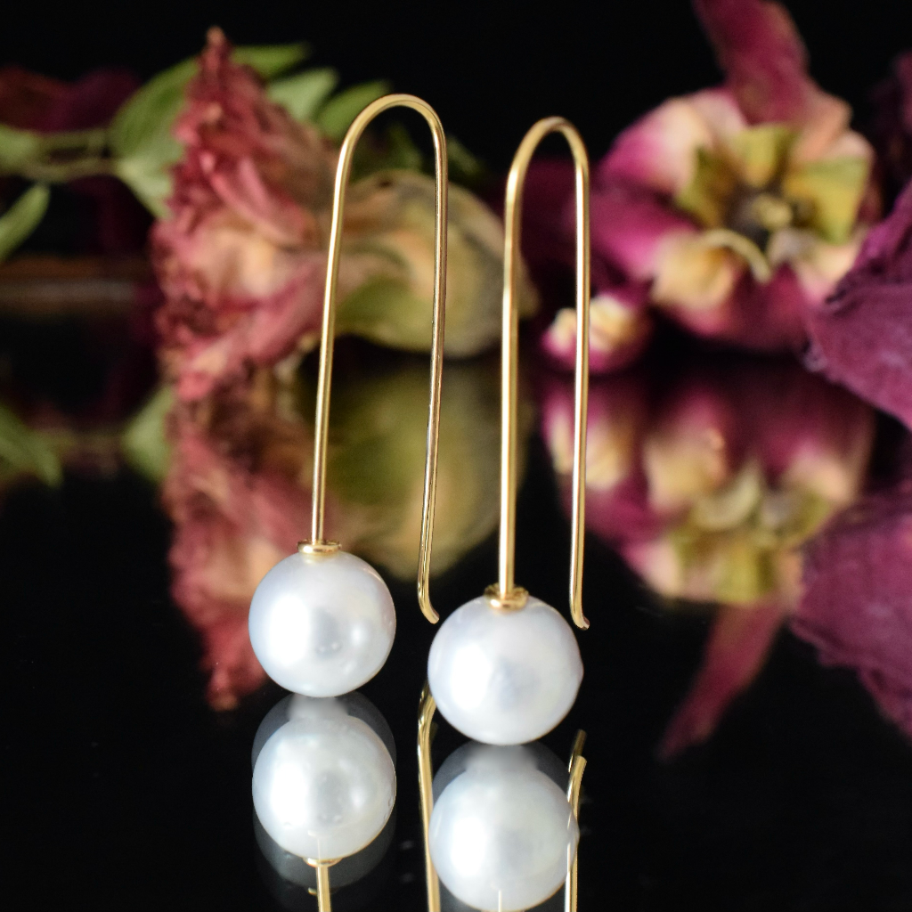 Modern 18ct Yellow Gold South Sea Pearl Drop Earrings