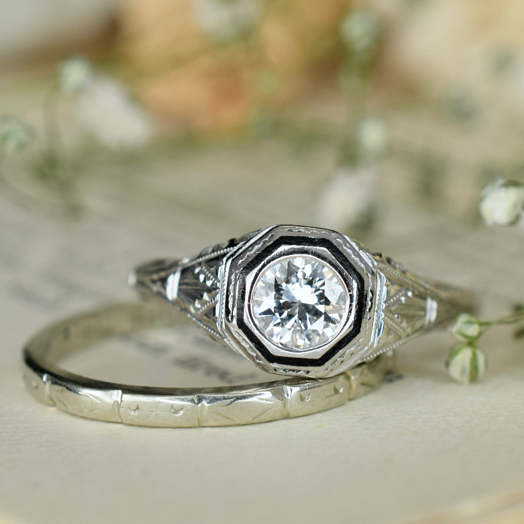 Antique Art Deco 18K White Gold Diamond Solitaire Ring By Belais Circa 1920 Independent Insurance Valuation Included For 9 000 AUD