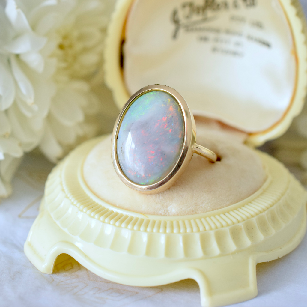Modern 9ct Yellow Gold Solid White Opal (Colour 7/8) Ring