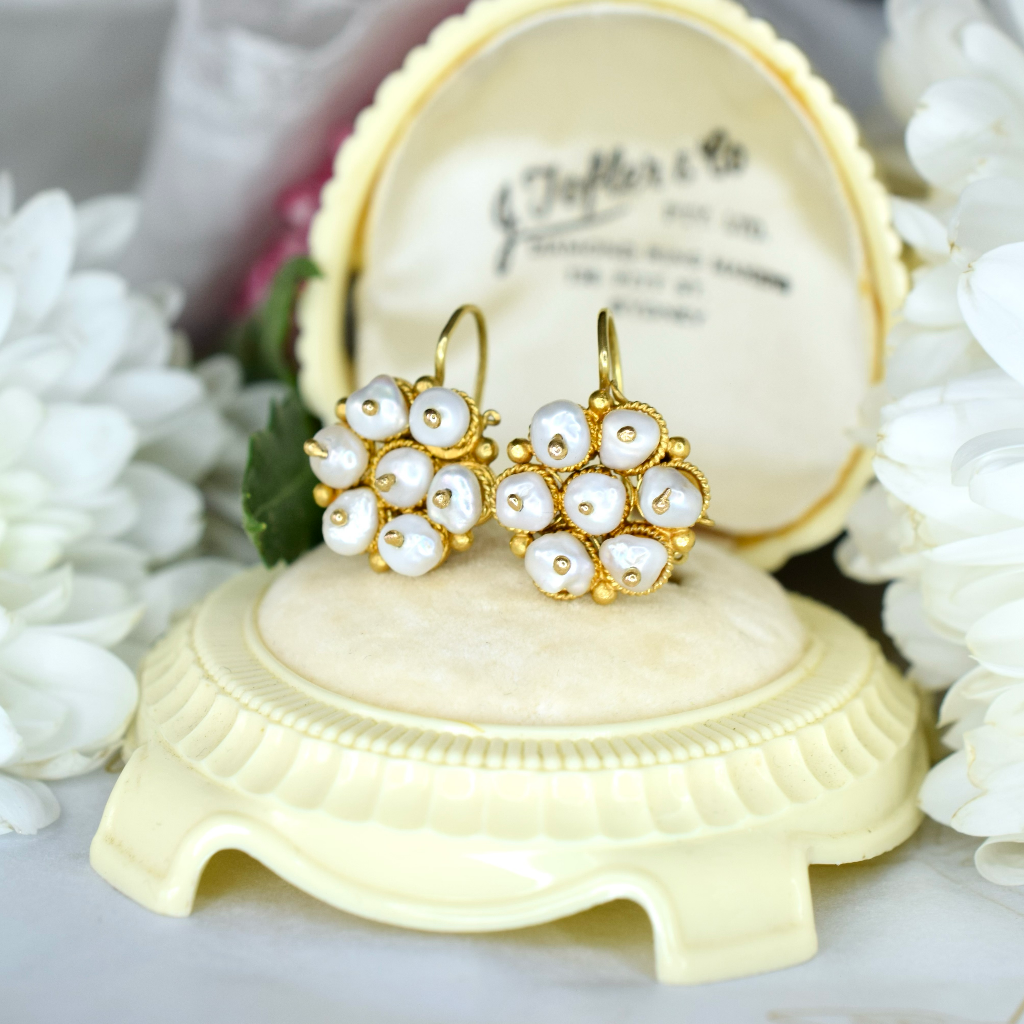 Vintage 12ct Yellow Gold Pearl Cluster Earrings