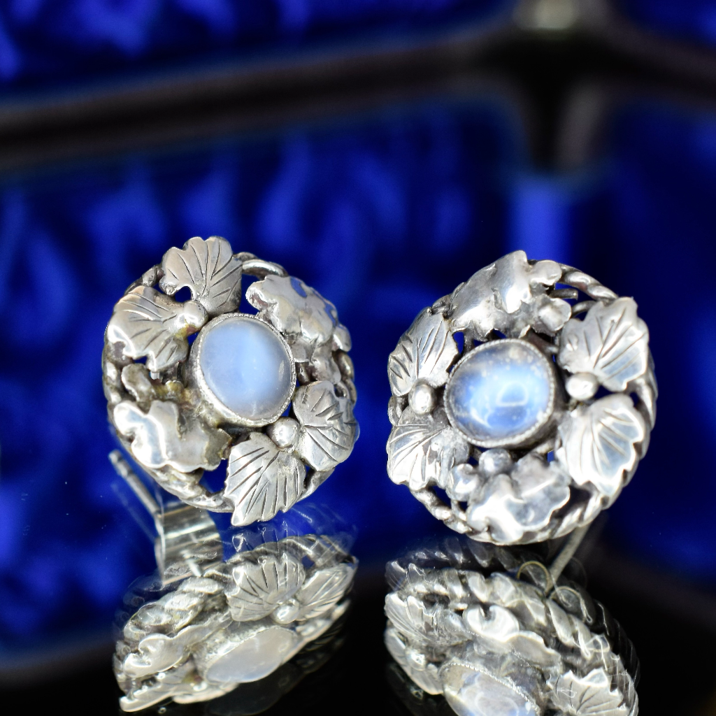 Vintage **Arts & Crafts Sterling Silver And Moonstone Earrings - Possibly By Dorothy Wager