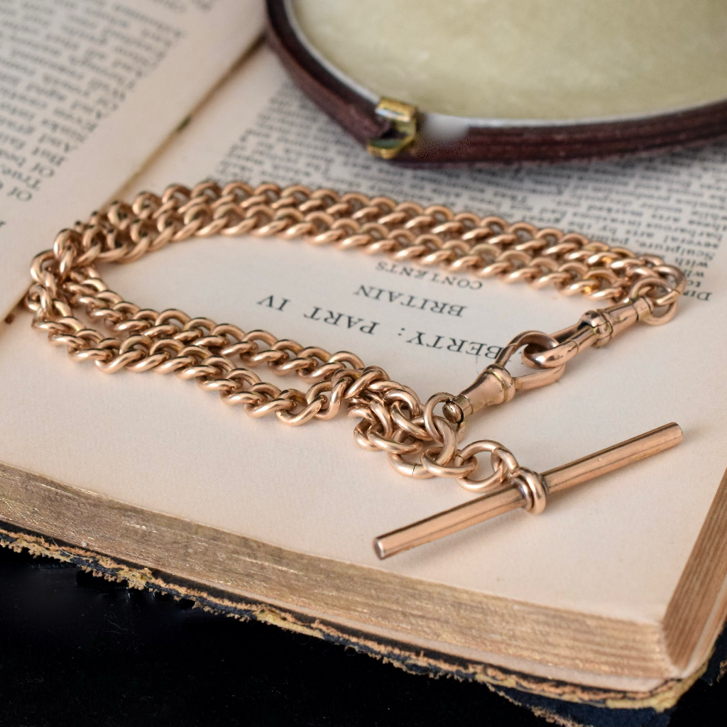 Antique Colonial Australian 15ct Rose Gold Double Chain Bracelet With T-Bar Circa 1890