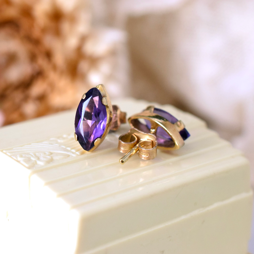 Modern 18ct Yellow Gold Marquise-Cut Amethyst Earrings