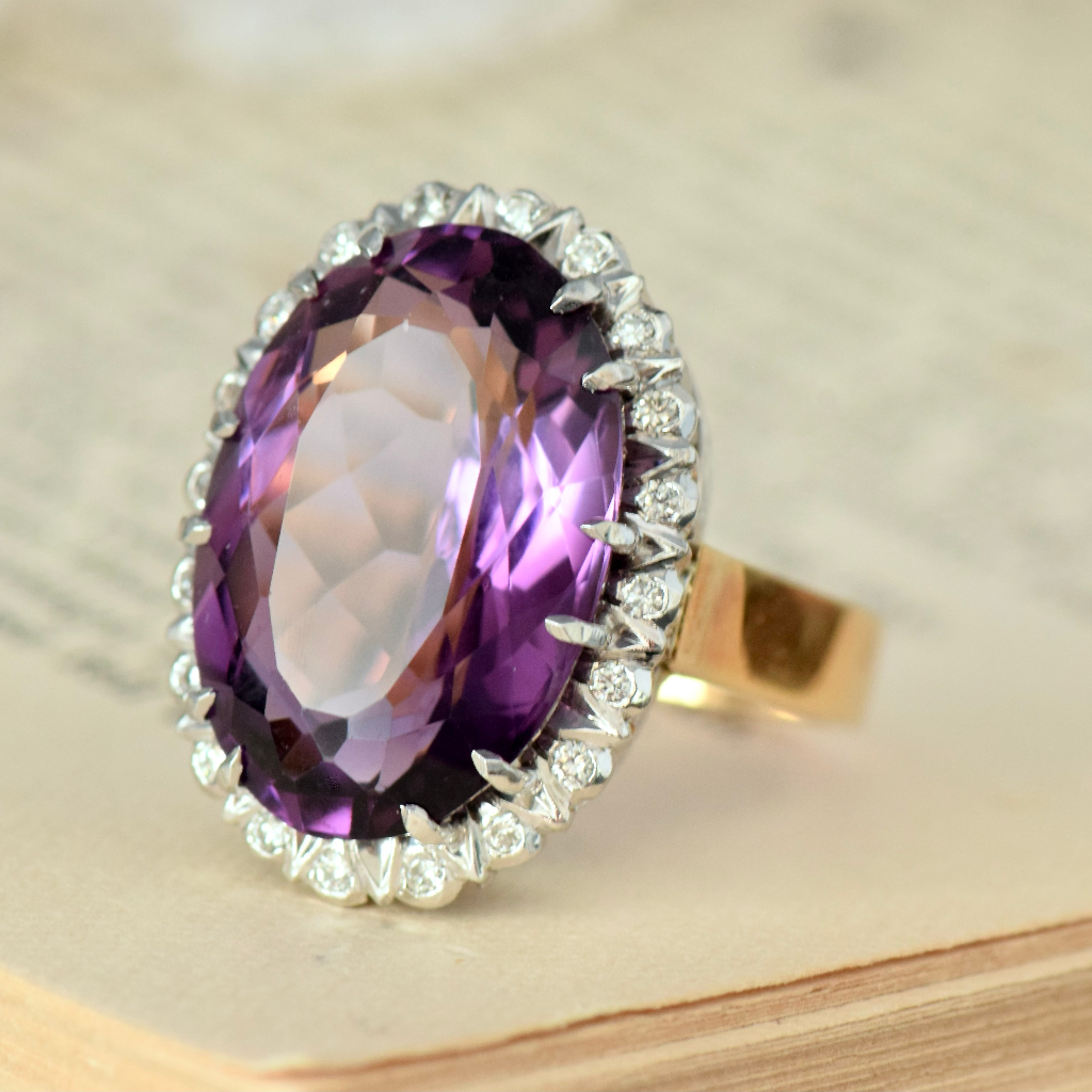 Modern 18ct Yellow Gold, Palladium Amethyst And Diamond Ring Independent Valuation Included In Purchase For $5750.00 AUD