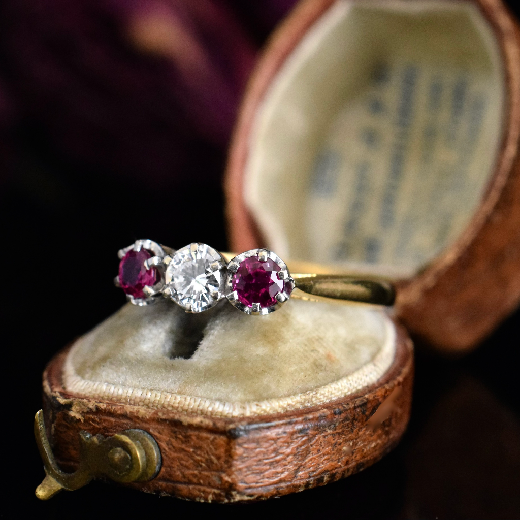 Modern 18ct Yellow Gold Ruby And Diamond Trilogy Ring Independent Valuation Included For $7000 AUD