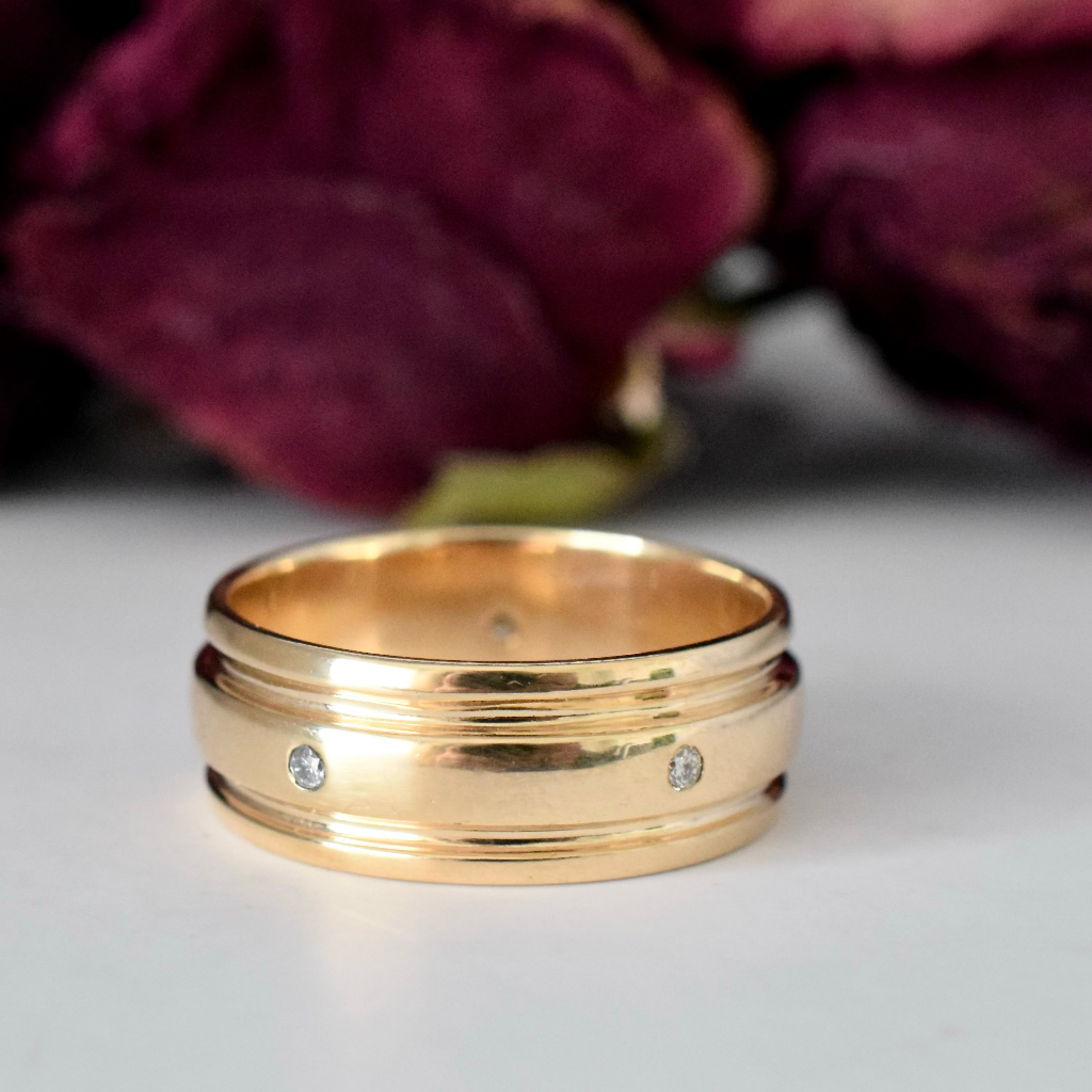 Modern 9ct Yellow Gold Wide Diamond Full Eternity / Wedding Ring