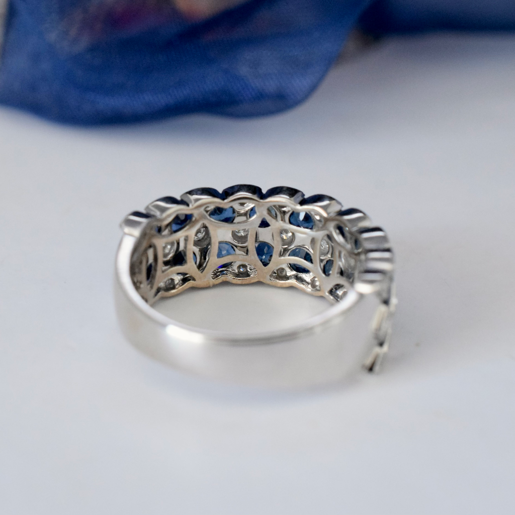Modern 14ct White Gold Sapphire And Diamond Ring Independent Valuation Included For $5,200 AUD