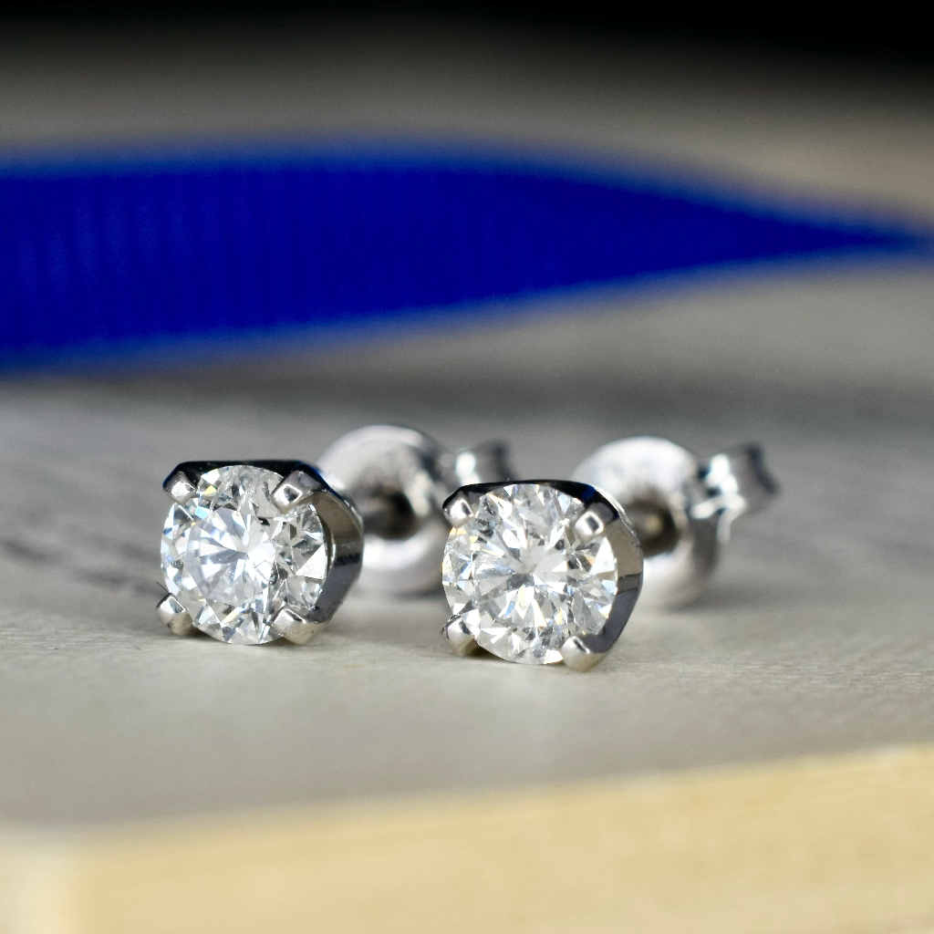 Modern 18ct White Gold Round Brilliant Cut Diamond Earrings - 0.60ct TDW