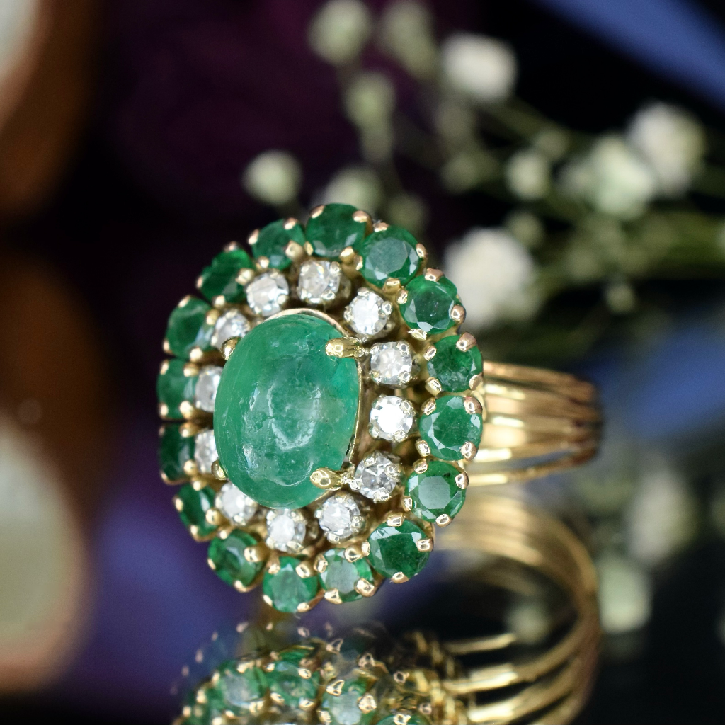 Vintage 18ct Yellow Gold Emerald And Diamond Ring