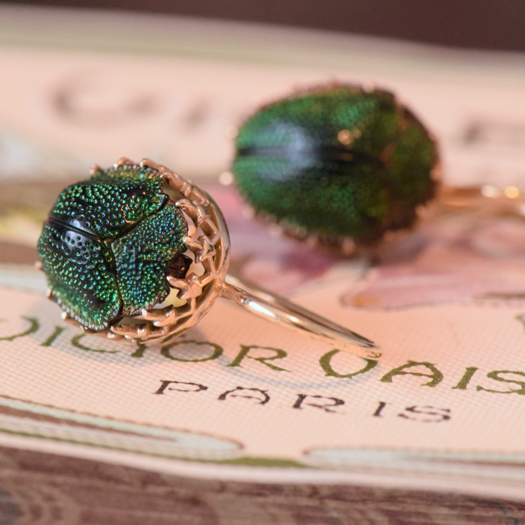 Antique Victorian 9ct Rose Gold Scarab Beetle Earrings Circa 1890