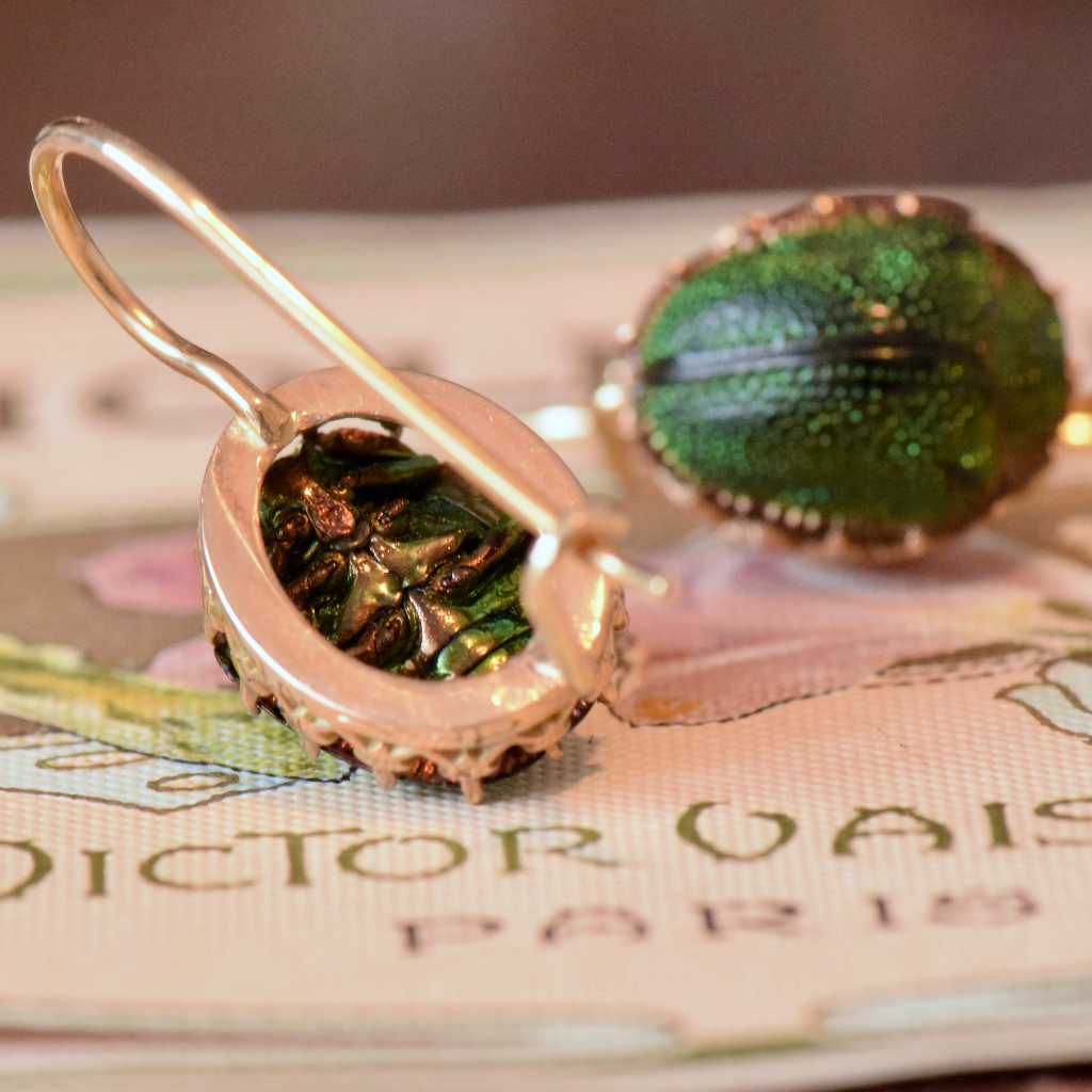 Scarab Beetle Earrings in Brass with Rainbow Abalone  Arka