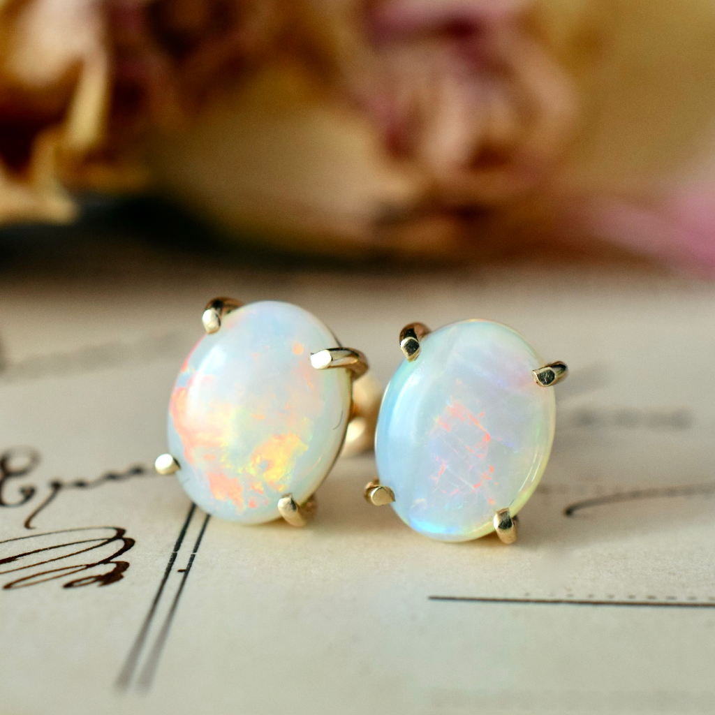 Modern 9ct Yellow Gold Solid Crystal Opal Earrings Independent Valuation Included In Purchase For $2,200 AUD