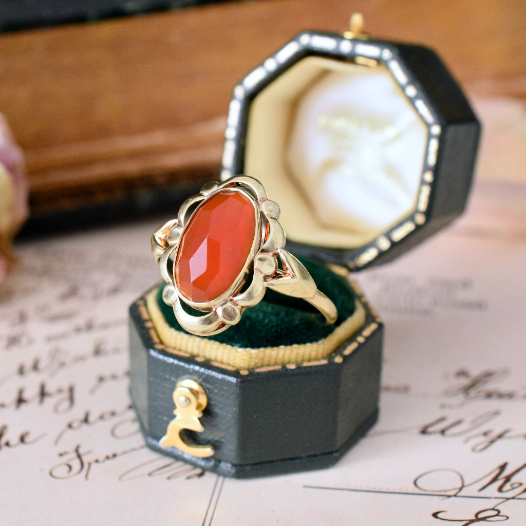 Vintage 14ct Yellow Gold Faceted Cherry Amber Ring Circa 1950