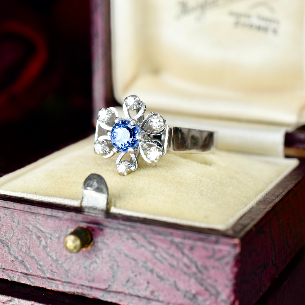 Modern 18ct White Gold Sapphire And Diamond ‘Daisy’ Ring