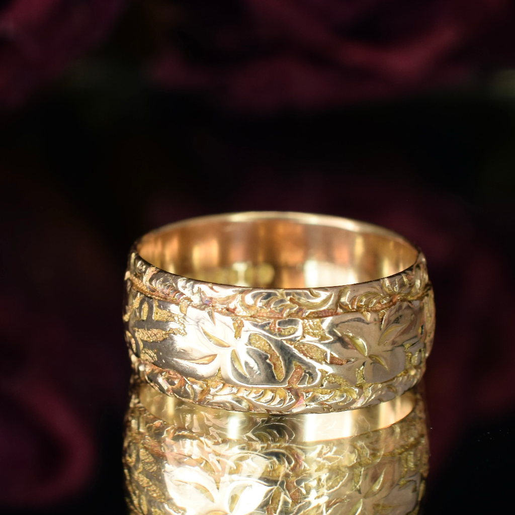 Antique 18ct Rose Gold Wide ‘Ivy Pattern’ Ring By Kinsey Brothers & Patrick - Birmingham 1904