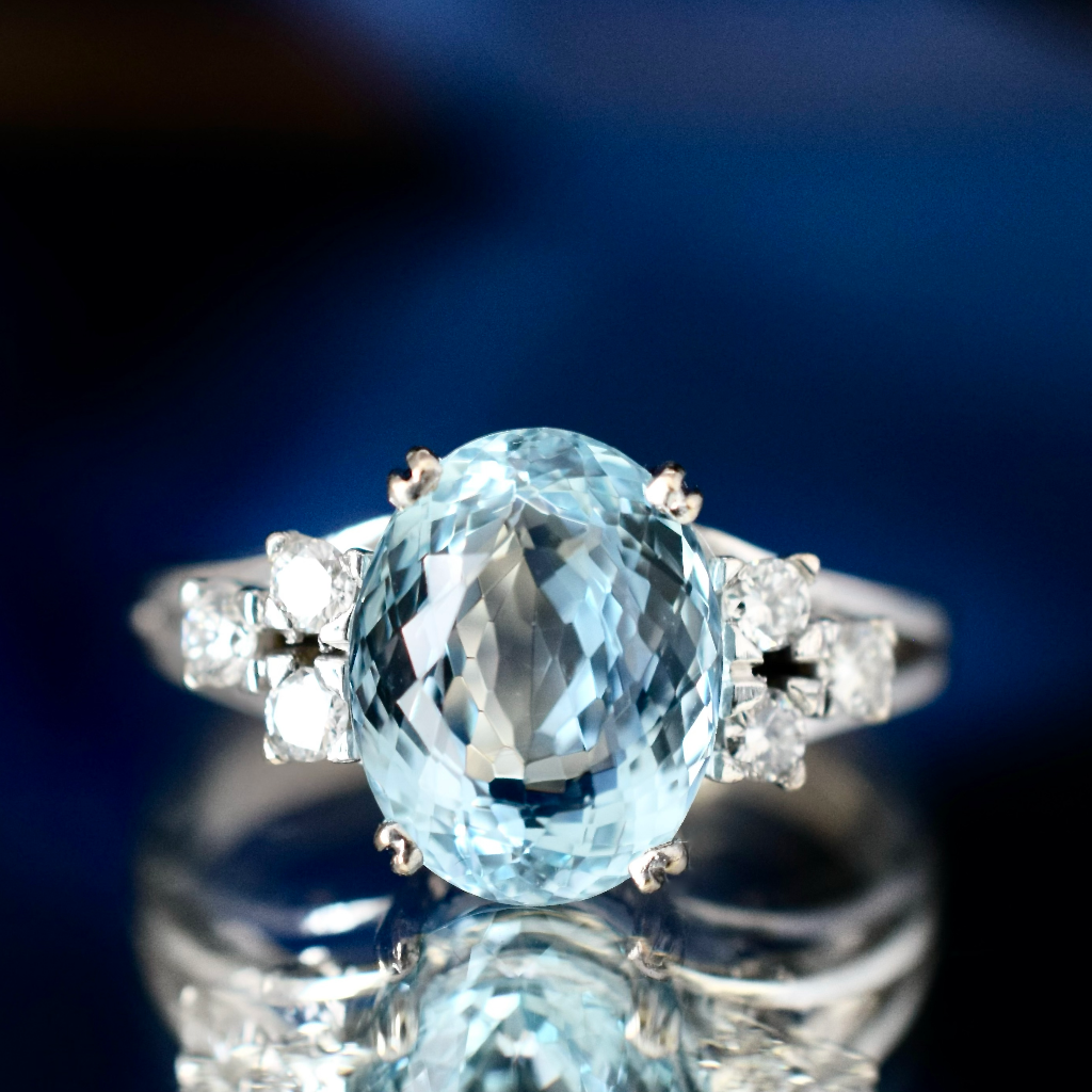 Modern 18ct White Gold Aquamarine And Diamond Ring Independent Valuation Included For $6,500 AUD