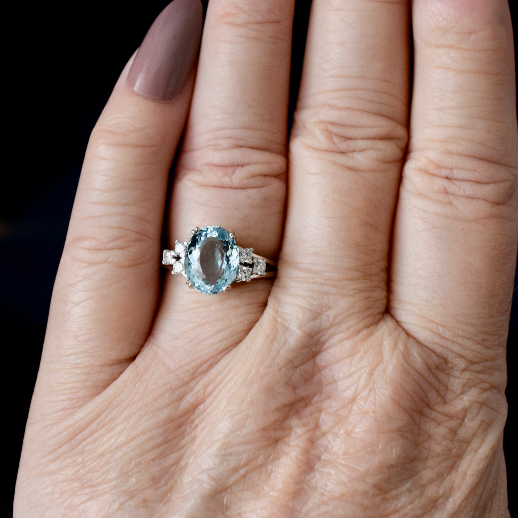 Modern 18ct White Gold Aquamarine And Diamond Ring Independent Valuation Included For $6,500 AUD