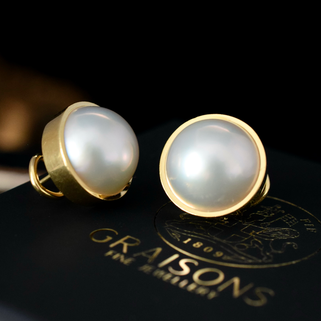 Tiffany & Co. Mabe Pearl Earrings 18k Yellow Gold