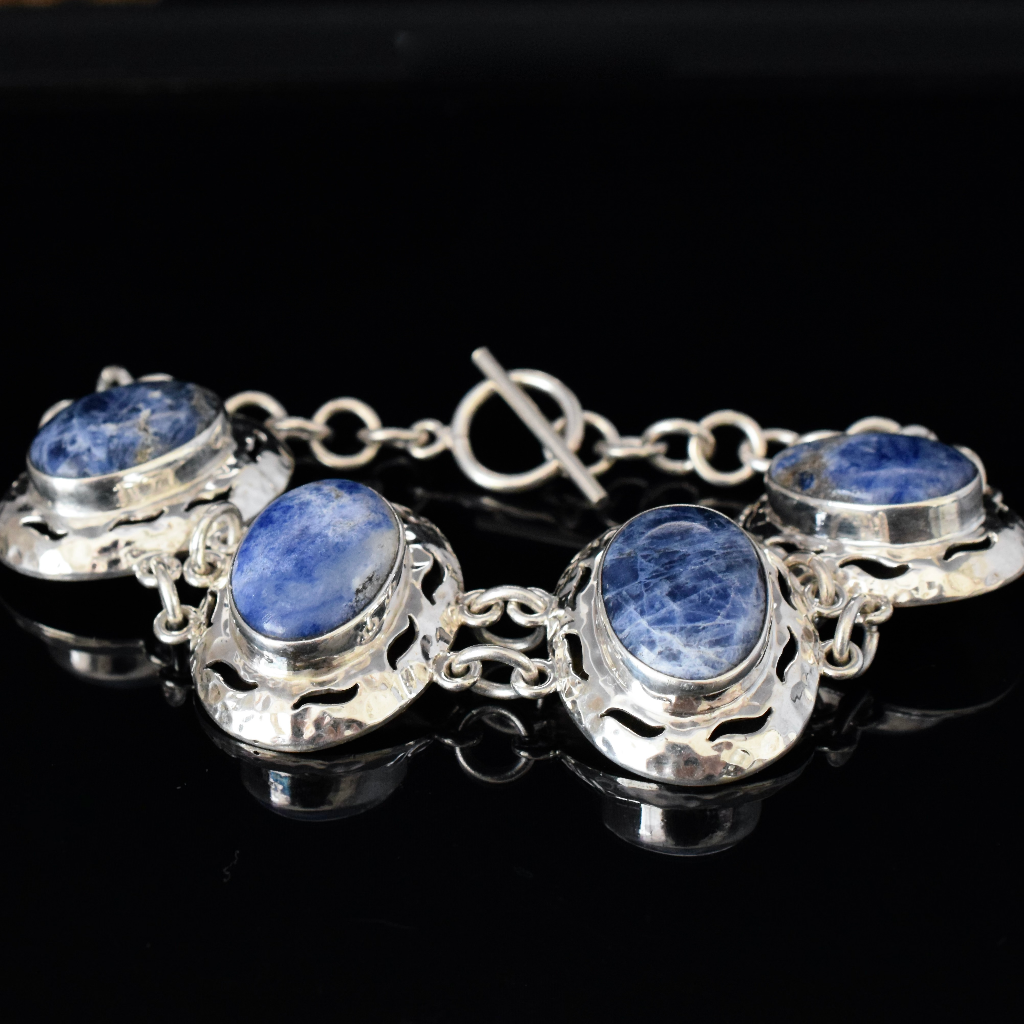 Modern Sterling Silver And Sodalite Matching Necklace And Bracelet Set