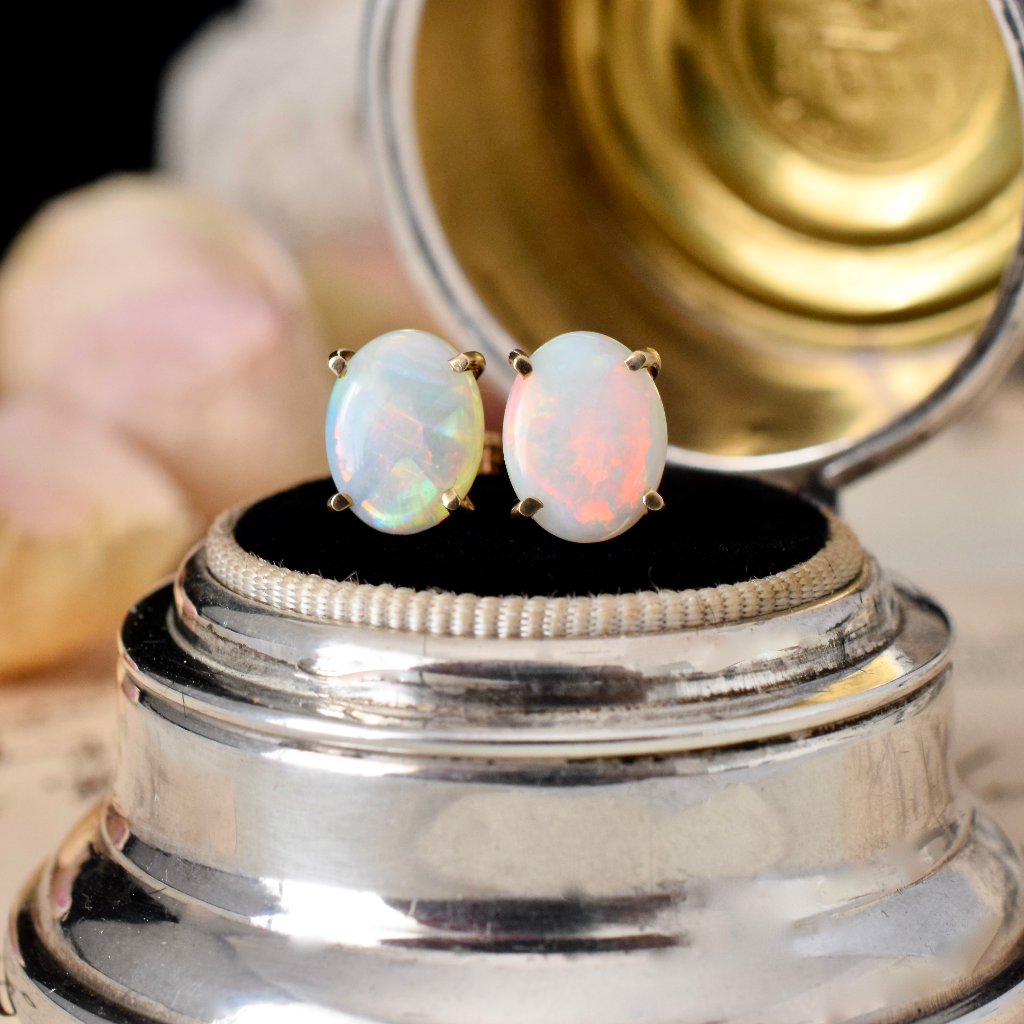 Modern 9ct Yellow Gold Solid Crystal Opal Earrings Independent Valuation Included In Purchase For $2,200 AUD