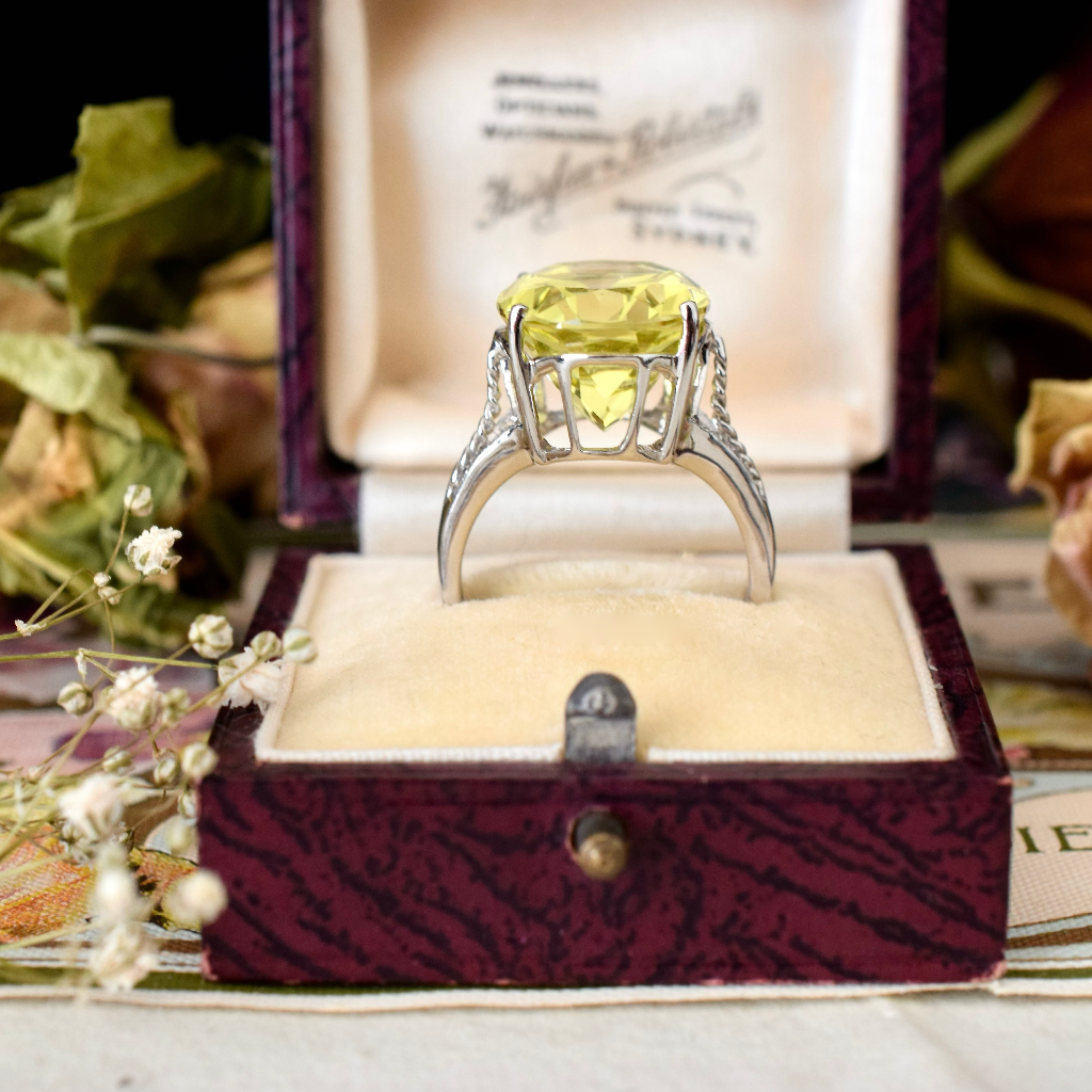 Modern 9ct White Gold Lemon Quartz And Diamond Ring