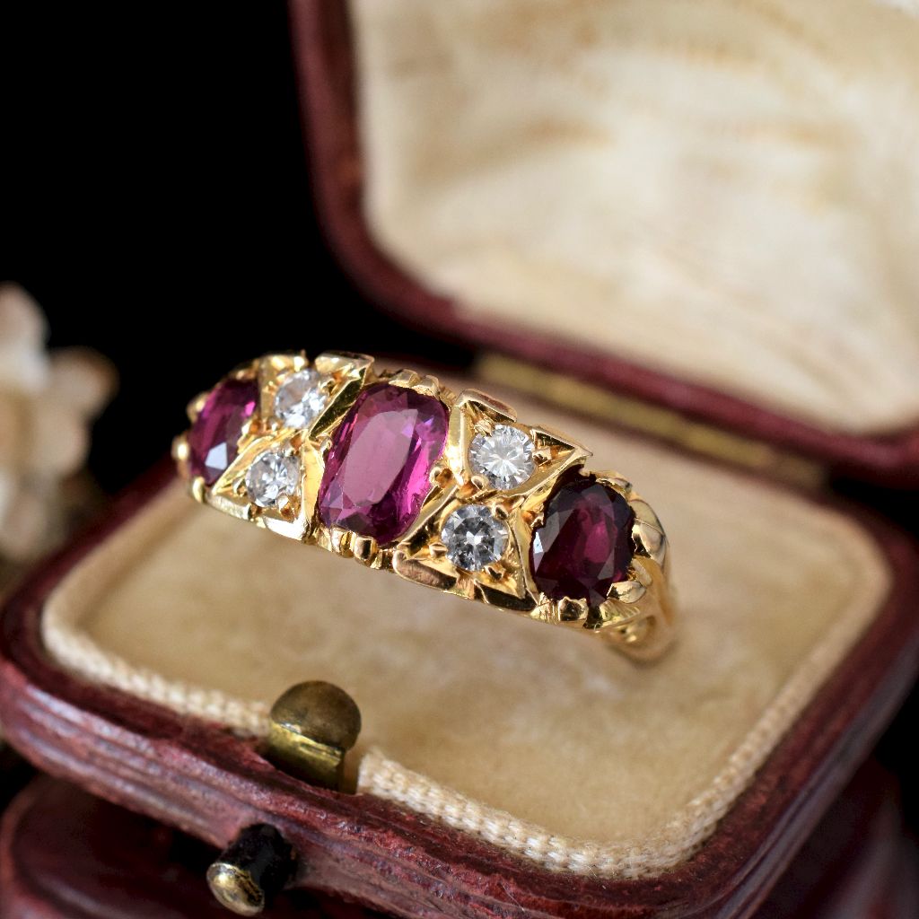 Modern Victorian Style 18ct Yellow Gold Natural Ruby And Diamond Ring (Included in purchase independent Valuation for - $11,000)