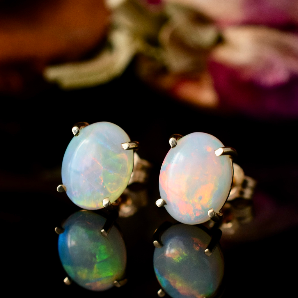 Modern 9ct Yellow Gold Solid Crystal Opal Earrings Independent Valuation Included In Purchase For $2,200 AUD