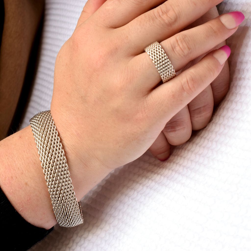 Preloved Tiffany & Co. Somerset Mesh Diamond Ring Silver Size 4.75