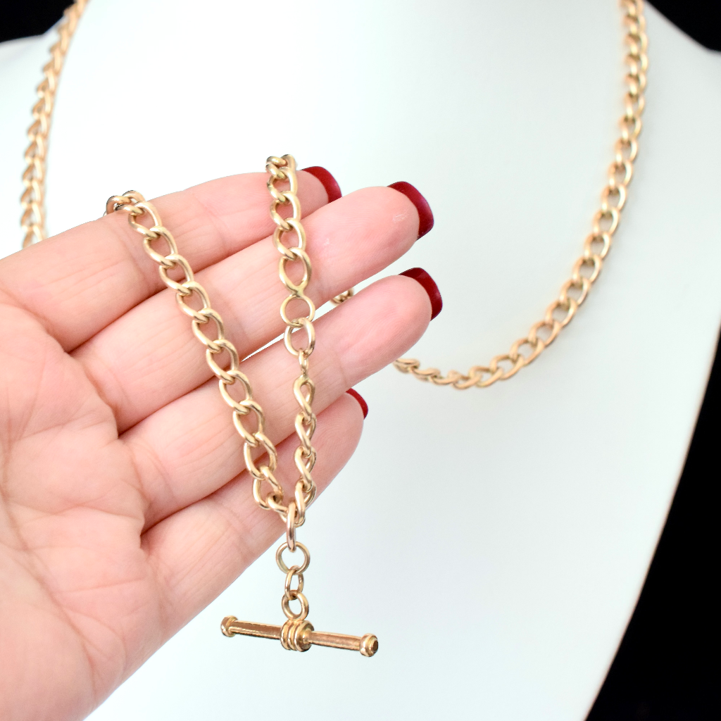 Vintage/Modern 9ct Yellow Gold 72cm Long Chain With T-Bar