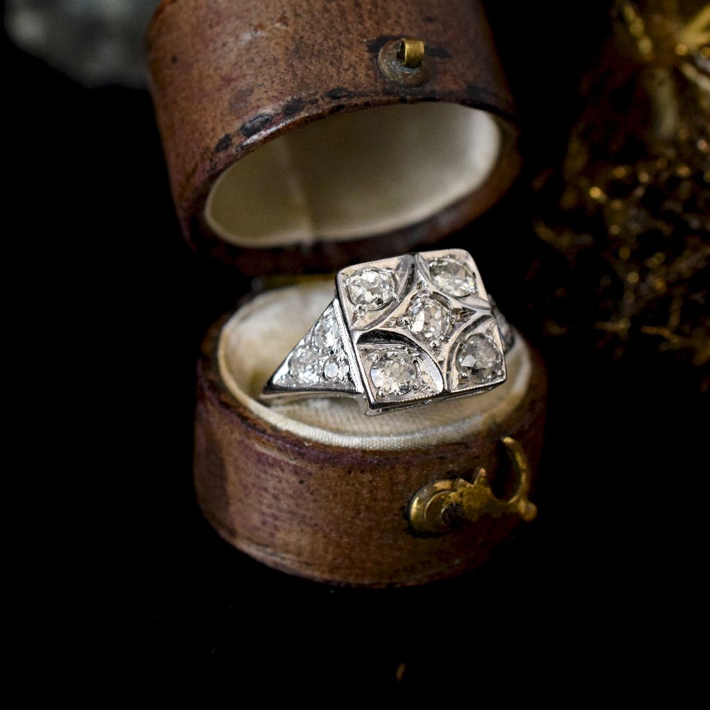 Antique Art Deco 18ct White Gold Old Mine Cut Diamond Ring Circa 1930